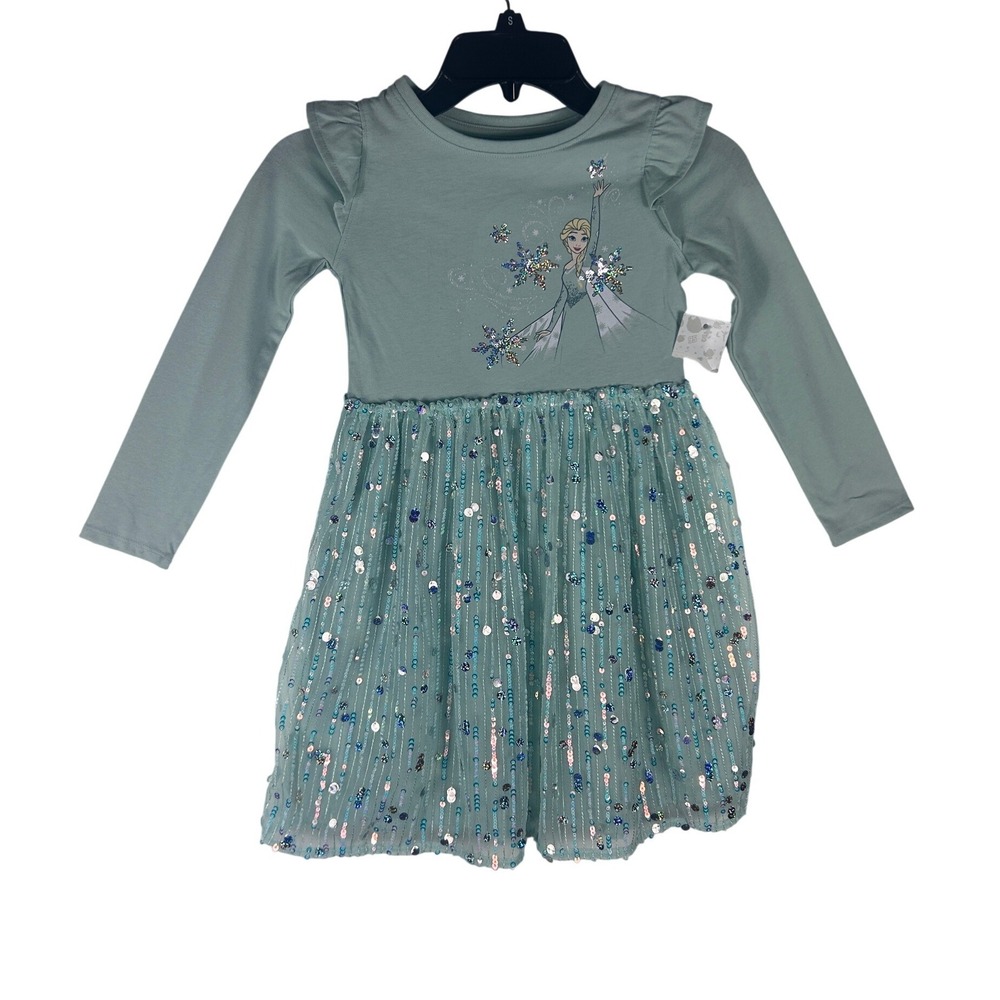 Disney Jumping Beans Girls 6 Elsa Frozen Sequin Tulle Tutu Dress Sage Green NWT